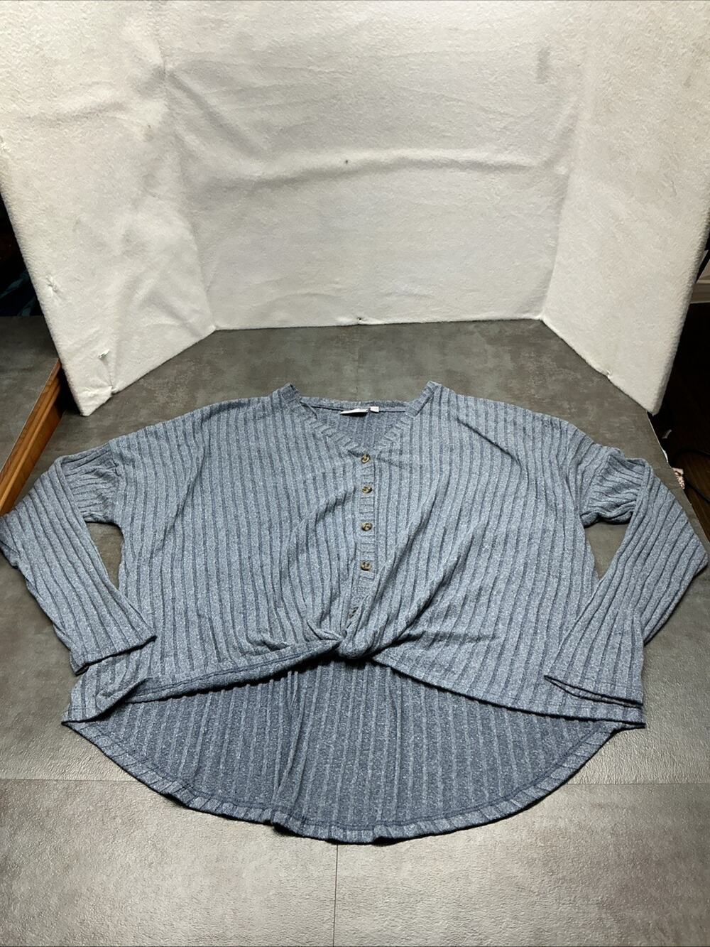 SO Women's Long Sleeve Faux Knotted Button Down Blue Sweater Size XXL, 4482
